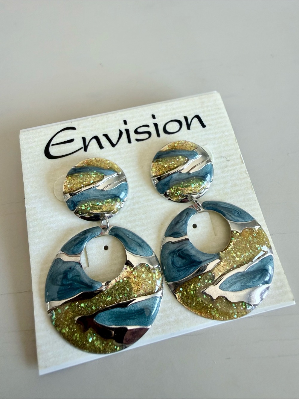 Teal and Gold Glitter Drop Earrings